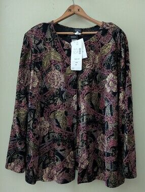 MSK Floral Gold Trim Cardigan and Shell Set NWT 3X
